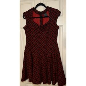Gabby Skye Red Black Knit Fit & Flare Dress Womens Size 10